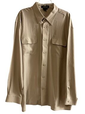 100% Silk Button Up Shirt Beige XXL